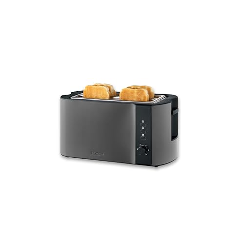 Severin Automatik-Langschlitztoaster, Toaster mit Brötchenaufsatz, hochwertiger Edelstahl Toaster mit großen Röstkammern und 1400 W Leistung, Auftau-F