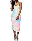 Ninimour Women's Solid Sleeveless Side Slit Bodycon Dress