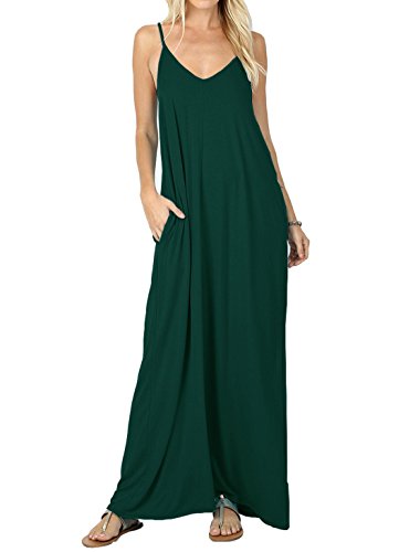 PrinStory Women's Loose Maxi Dresses Casual Long Dresses with Pockets Dark Green-XL