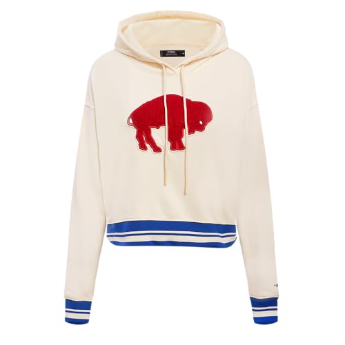 Pro Standard Womens Nfl Buffalo Bills Retro Classics Cropped Pullover Hoodie Eggshell/Royal Blue L