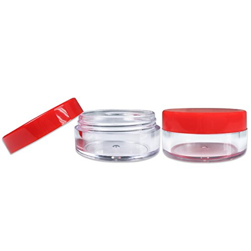 (Quantity: 40 Pieces) Beauticom 10G/10ML Round Clear Jars with RED Lids for Beads, Gems, Glitter, Charms, Small Arts and Crafts Items - BPA Free
