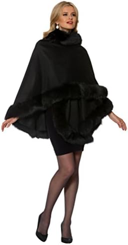 Madison Avenue Mall Womens Black Cashmere Cape Fur Trim Real Fox - Your Lady