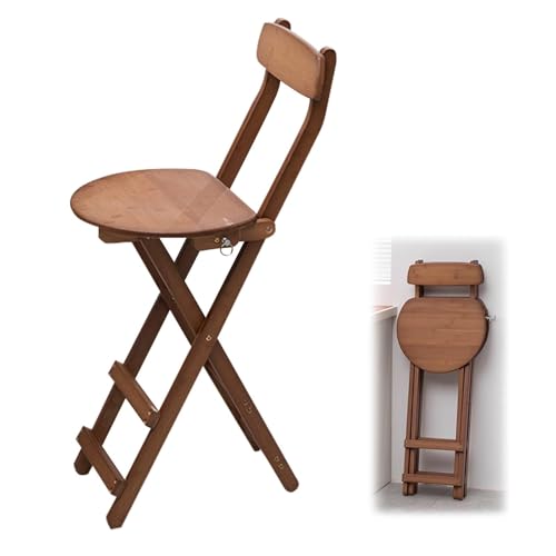 Zucng Bamboo Folding Bar Stool Kitchen Counter Stools with Backrest and Footrest, Portable Bar Chairs for Home Kitchen Island Breakfast, No Assembly, Brown