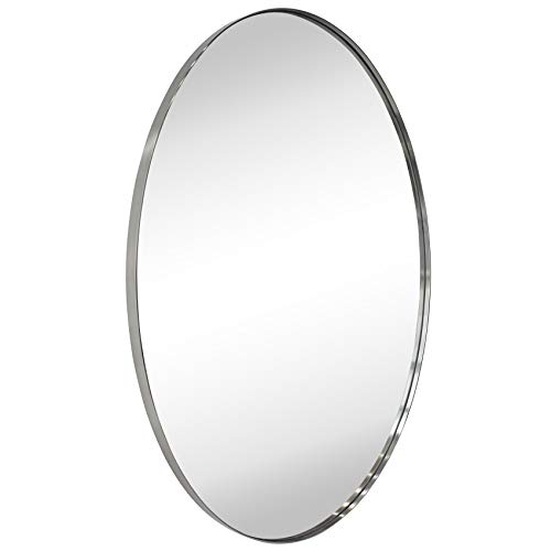 GRACTO Oval Brushed Nickel Metal Framed Bathroom Mirror for Wall in