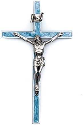 6" Blue Epoxy Wall Crucifix, 3" Pewter Corpus