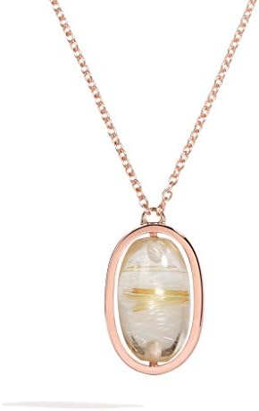 Dualitas Golden Rutilated Quartz Transcend Necklace, 5ct Stone, Sterling Silver with polished Rose Gold