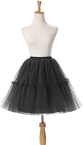 Meilishuo Short Princess Midi Knee Length Tutu Skirt Crinoline for Prom Party (M, Grey)