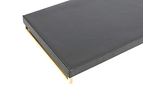 WV Decorative Tray Faux Shagreen Leather with Brushed Ti-Gold Stainless Steel Handle (Dark Grey) - Thumbnail 4