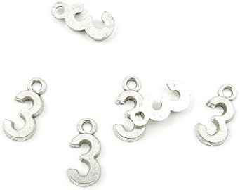 100 Pieces Antique Silver Tone Jewelry Making Charms Z4SI6 Numbers 3 Pendant Ancient Findings Craft Supplies Bulk Lots
