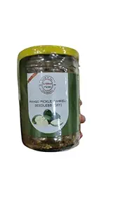SHRI KRISHNA PICKLES Mango Pickle, Aam Ka Seedless Achar, Homemade, Natural, Organic & Fresh, Veg, Spicy, Tangy & Tasty Achaar, No Artificial Colors & Additives, Glass Jar Pack of 300 grams (Dry)