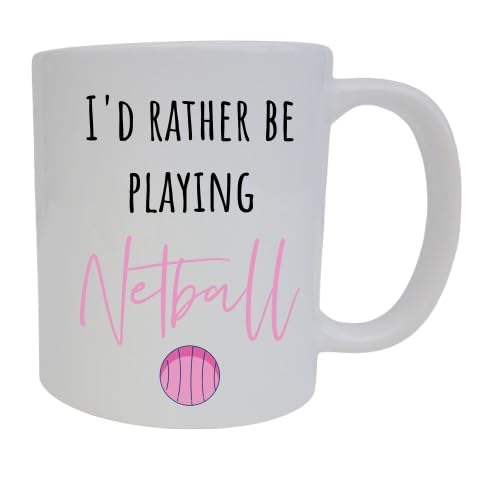 Funny Netball Mug – “I’d Rather Be Playing Netball” – 11oz White Ceramic Coffee Cup – Pink Netball Design – Humorous Sports Gift for Women