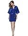 Sunnyhu Silk Kimono Robes for Women, Short, Sexy Satin, Waist Tie with Sleeves(M, Sapphire)