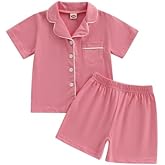 Balaflyie Toddler Baby Pajama Set Boy Girl Button Down Sleepwear Short Sleeve Shirt&Shorts Cotton Jammies Kids Lounge Sets