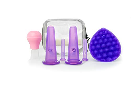 Facial Cupping Set (7Pcs) - Face, Eye and Lips Cupping Massage Kit with Silicone Cleansing Brush - Works with Fine Lines & Wrinkles - Helps with Instant Ageless Skin and Improved Collagen