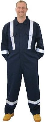 Utility Pro UPFR105 Flame-Resistant 7 oz Cotton/Nylon Coverall with Reflective Strip, 3X-Large, Navy