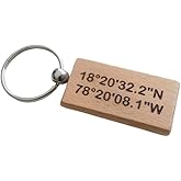 Custom Personalized Wood Keychain, Engraved Coordinates, Husband Wife Key Chain, Boyfriend Girlfriend Gift, Customized Couples Keychain