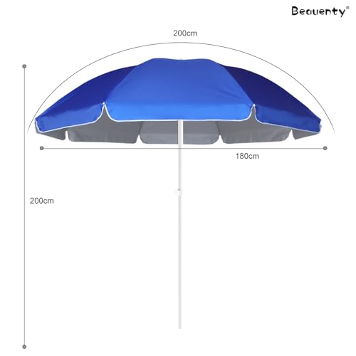 Beauenty 2M Patio Umbrella UV Protection Waterproof Outdoor Beach Umbrella, Adjustable Height Portable Sunshade Umbrella for Garden, Camping, Deck, Yard, Pool