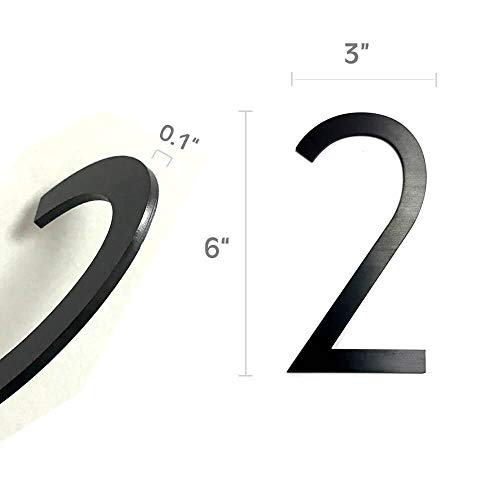 6 Inch Self Adhesive Metal House Address Number 2 Stickers for Home Doors Mailbox - Black