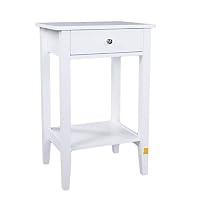 Endicot Modern White Coffee End Table Bedside Side Table Drawer Nightstand Storage Shelf | Model DRSSR - 76