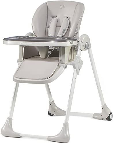 Kinderkraft Yummy Foldable Baby high Chair, 7 Height Levels, Reclining backrest, Adjustable footrest, Double Tray, Easy-Clean eco-Leather Cover, 5-Point Harness, Compact Storage, Grey