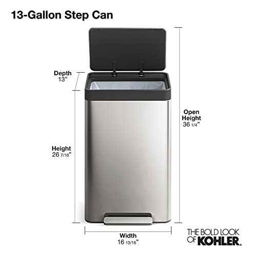 KOHLER K20940STW Kitchen Trash Can, 13 Gallon Step Trash Can with