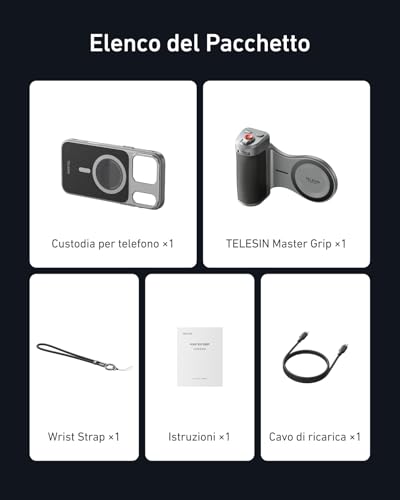 TELESIN Master Grip Kit, Magnetic Grip for MagSafe/iPhone/Android, Built-in 3200mAh Battery, Wireless Charging, DSLR Style Grip for Photo/Video, Kit with Case for iPhone 17 Pro