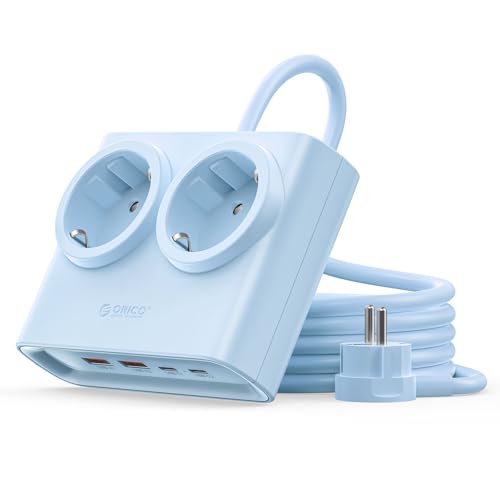 25W PD GaN Mehrfachsteckdose 6-in-1 Blau 2AC 4USB 1,6m Kabel
