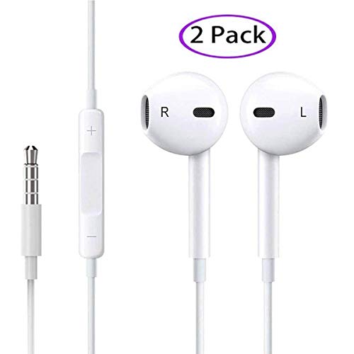 Earbuds in-Ear Headphones,[2 Pack] 3.5mm Wired Earphones Noise Isolating Cancelling Ear Buds Headsets Built-in Microphone & Volume Control Compatible with iPhone/iPod/iPad/Samsung/Android/MP3/MP4