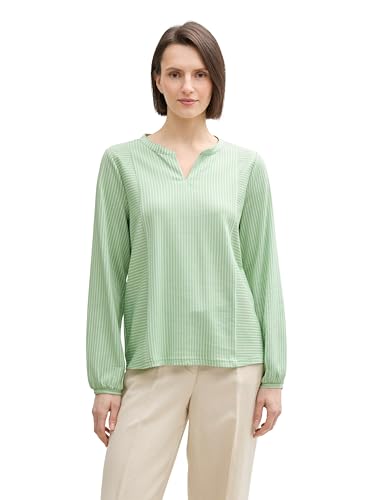 TOM TAILOR Maglietta a Maniche Lunghe da Donna, 38178 - Strisce Sottili Medie, Colore: Bianco/Verde, M