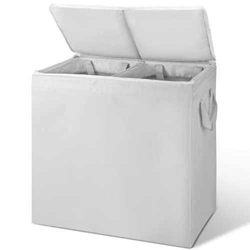 CRZDEAL Double Laundry Hamper with Zippered Lid Fiber Tube Support