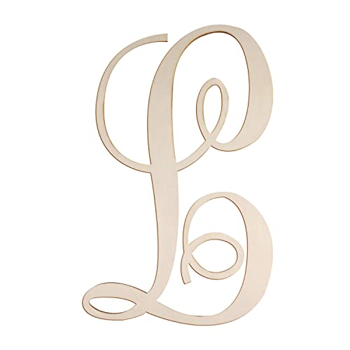 Cursive Wooden Letters L for Wall Decor 14 Inch Large Wooden Letters Unfinished Monogram Wood Letter Crafts Alphabet Sign Cutouts for DIY Painting Door Hanger (L)