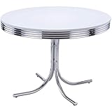 Bowery Hill 42" Round Vintage Retro Dining Table in White and Chrome