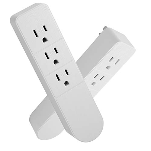 3-Outlet Power Strip Socket - 2 Pack, Power Travel Charging Station Outlet, Portable Power Socket 3 - Prong Plug Grounded Wall Outlet - White