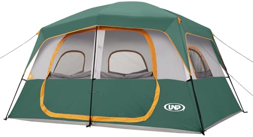 UNP Campingzelt FüR 4-8 Personen, Einfach Aufzubauen, Wasserdicht Mit Regendach, FüR Camping/Wandern Und Trekking (Dunkelgrün, 360×270×200cm)