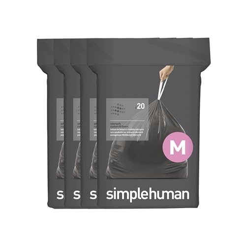simplehuman Code M Odorsorb maßgeschneiderte Müllbeutel, Kordelzug, geruchsabsorbierende Müllbeutel in Spenderpackungen, 45 l, 80 Stück