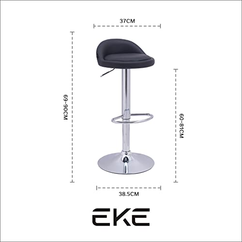 EKE Bancos Giratorios Set 2 Pzas Respaldo Cocina Modernos Barra Desayunador Comodos Acolchados (Negro)