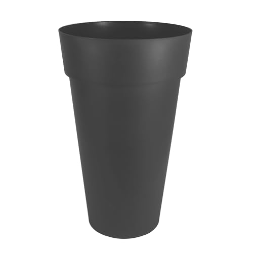 EDA - Pot de Fleur Vase Haut XXL TOSCANE Ø 48 cm - 90 L - Interieur & Exterieur - Zone de retention deau pour limiter lArrosage - Plastique Recycle - Ø 48 x H.80 cm - Gris Anthracite