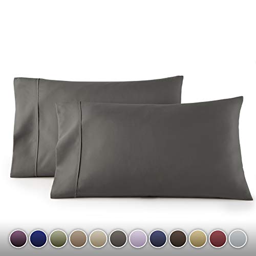 HC COLLECTION 1500 Thread Count Egyptian Quality 2pc Set of Pillow Cases, Silky Soft & Wrinkle Free (Fits Queen)- Standard Size/Gray