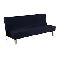 Aneil Sofa Bed Cover Futon Slipcover Solid Color Full Folding Elastic Armless 80 x 50 in (Black)