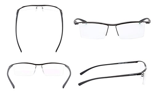 Agstum Pure Titanium Half Rimless Business Glasses Frame Optical Eyeglasses Clear Lens (Black)