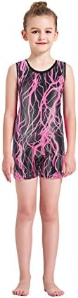 Kql Leotards Rainbow Gymnastics Shiny Tank Unitards Shortall Girl Kids Dancewear Biketards 3-12Y