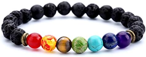 Doitory Men Women 8mm Lava Rock 7 Chakra Aromatherapy Essential Oil Diffuser Bracelet Elastic Natural Stone Yoga Beads Bracelet Bangle-21001