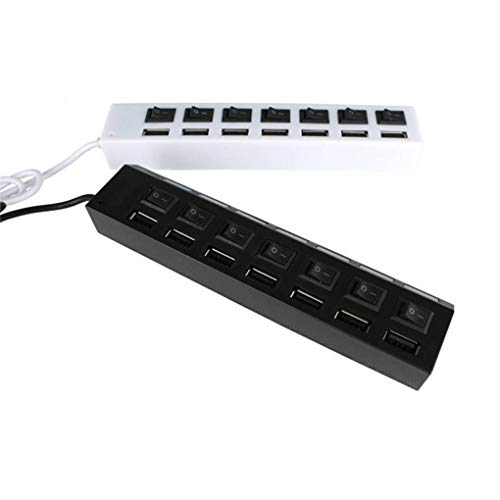KOROWA 4 Port/7 Port USB Hub Multi USB Splitter with on/Off Switch Plug Power Adapter for PC Notebook Laptop