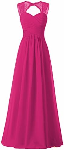 Verabeauty Chiffon Bridesmaid Formal Dress Open Back Illusion Straps Evening Gown For Women Hot Pink Size 16