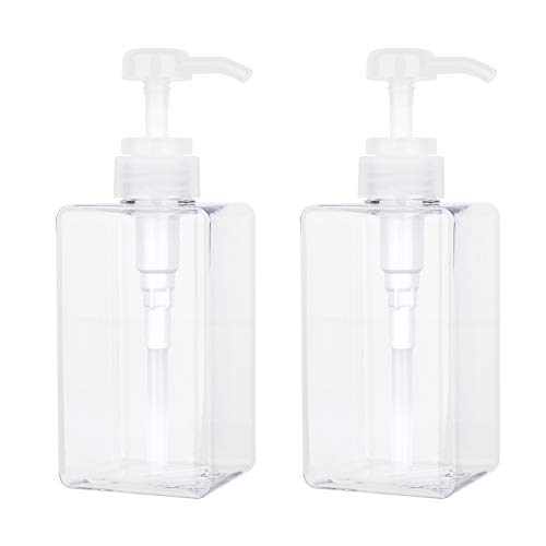 JiatuA Pump Bottle, Refillable Plastic Empty Lotion Soap Dispenser Liquid Container for Bathroom Shampoo and Body Wash, 15oz/450ml Clear 2 Pack