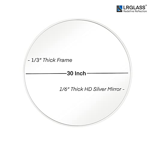 LRGLASS Round Mirror 30" Silver Aluminium Alloy Frame, Wall Mounted