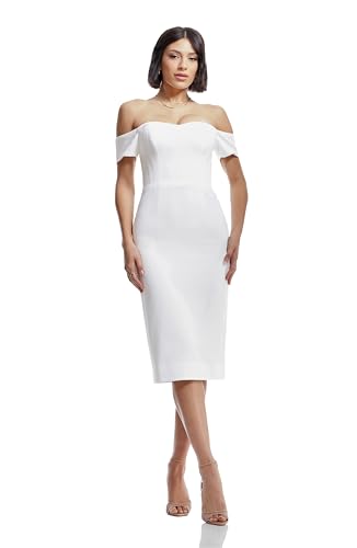 Dress The Population Womens Bailey Off Shoulder Sweetheart Bodycon Midi Sheath, Off-White, X-Small US