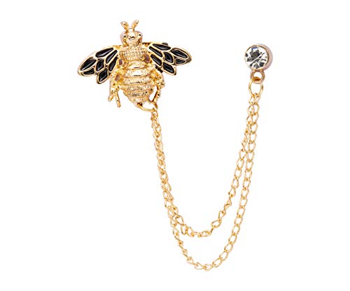 AN KINGPiiN Lapel Pin for Men Bee with Hanging Chain Brooch Suit Stud, Shirt Studs Men's Accessories (Gold) - Thumbnail 6