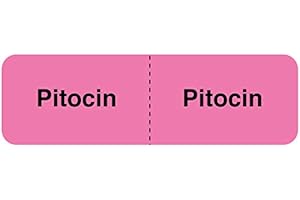 UAL United Ad Label I.V. Line Identification Label PITOCIN, 3" x 7/8", Permanent Paper Label, Fluorescent Pink, One Roll of 320 Labels