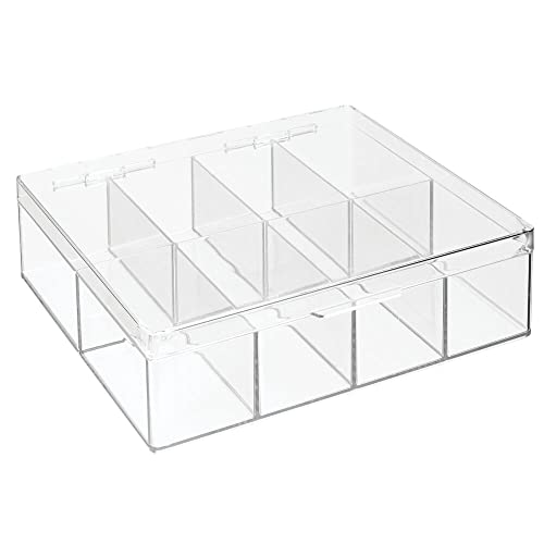 mDesign Plastic Tea Bag Divided Storage Organizer Container Box with Hinge Lid for Kitchen